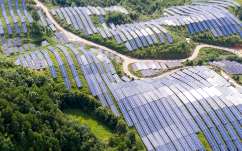 A solar photovoltaic plant on a hillside